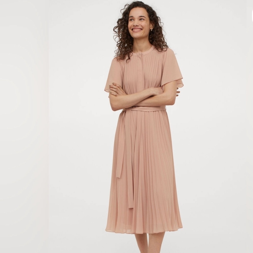 Pleated Pink Chiffon Dress